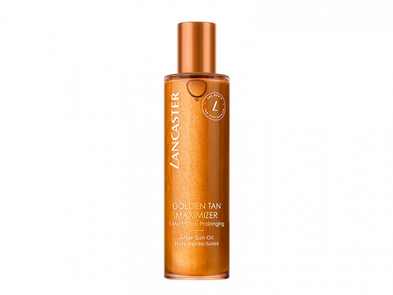 Средство для ухода за кожей после загара Golden Tan Maximizer After-Sun Oil, Lancaster. Включает шесть видов натуральных масел, в том числе масло бурити, которое помогает меланину равномерно покрыть кожу загаром, антиоксидантный комплекс для упругости кожи, а также ​золотые перламутровые пигменты для легкого мерцания кожи.